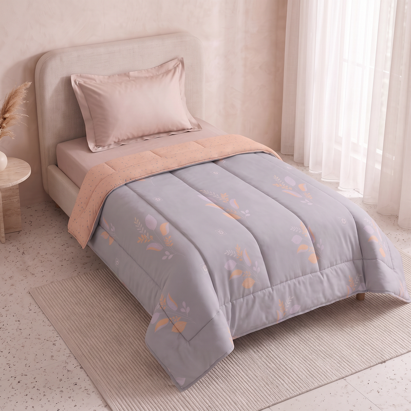 Folded cotton bed linen in warm daylight.