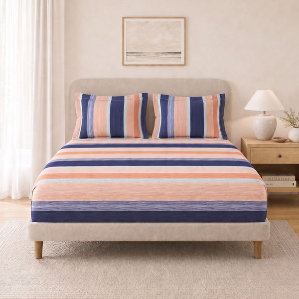 Cotton Double Flat Bedsheet  - Nautical Stripes