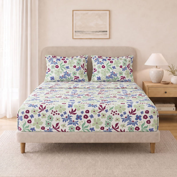 Cotton Double Flat Bedsheet  - Blossom Breeze