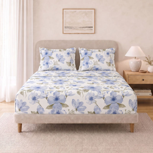 Cotton Double Flat Bedsheet  - Floral Mist