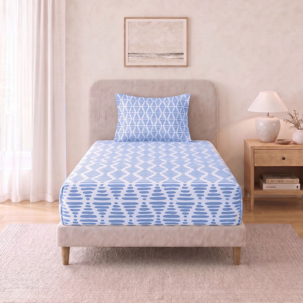 Cotton Single Flat Bedsheet with 1 Pillow Cover - Pebble Drift