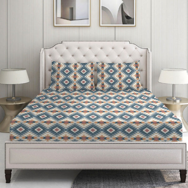 Serenity 100% Cotton Fitted Bedsheet  - Tribal Symmetry