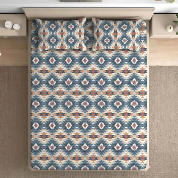 Serenity 100% Cotton Fitted Bedsheet  - Tribal Symmetry