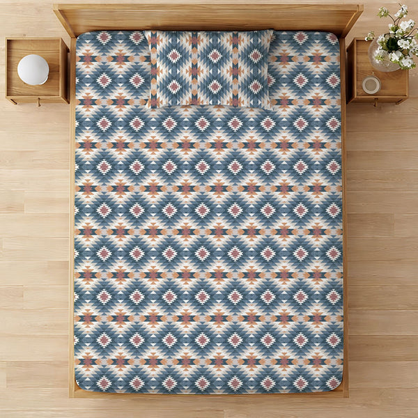 Serenity 100% Cotton Single Bedsheet with 1 Pillow Cover - Tribal Symmetry