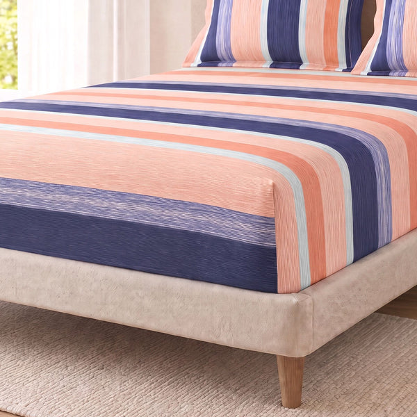 Cotton Double Flat Bedsheet  - Nautical Stripes