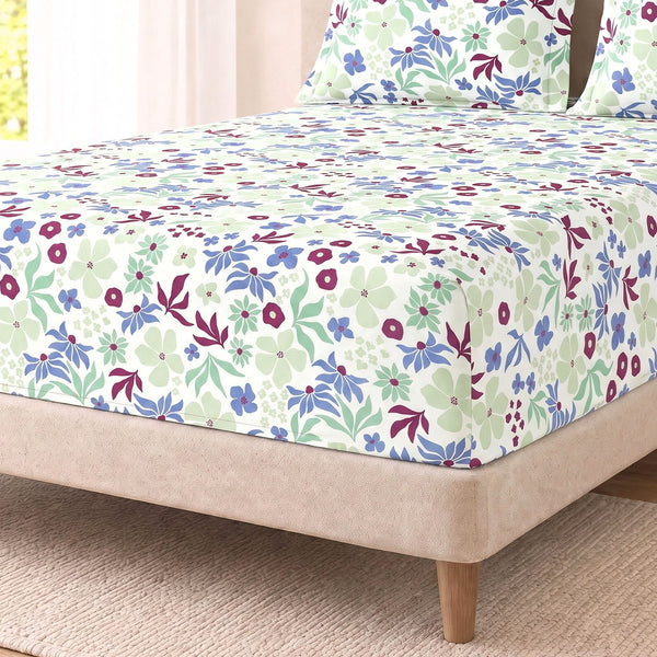 Cotton Double Flat Bedsheet  - Blossom Breeze