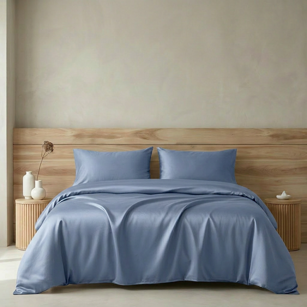 Softessence 100% Cotton Satin King Fitted Sheet Set — Coronet Blue
