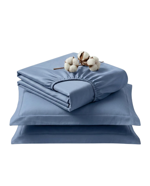 Softessence 100% Cotton Satin King Fitted Sheet Set — Coronet Blue