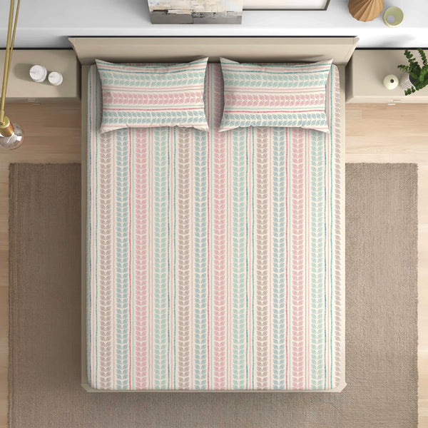 Serenity 100% Cotton Bedsheet with 2 Pillow Covers - Nordic Leaves