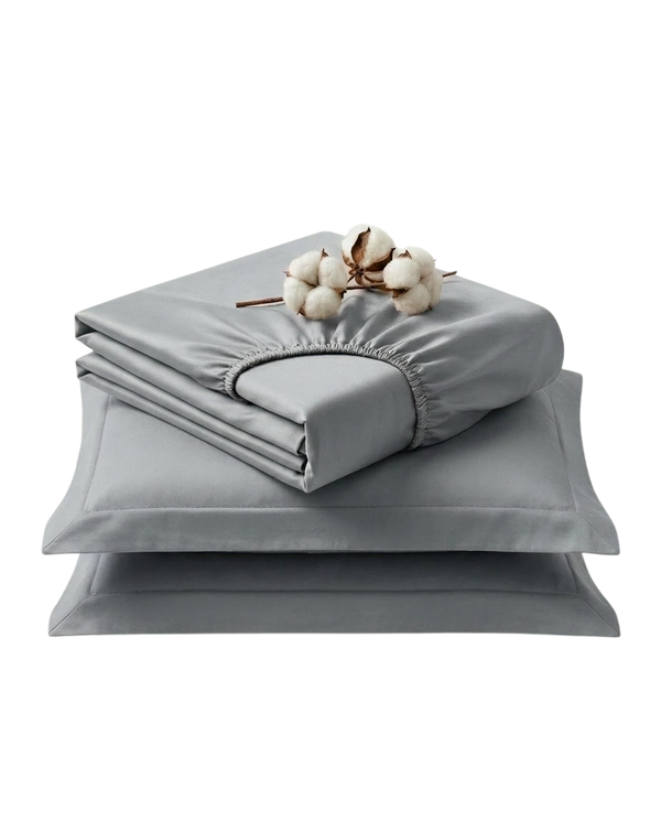 Softessence 100% Cotton Satin King Fitted Sheet Set — Frost Grey