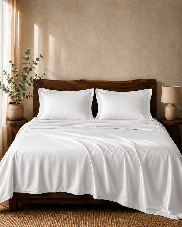 Tencera 70% Tencel LF King Bed Sheet Set — Snowdrop