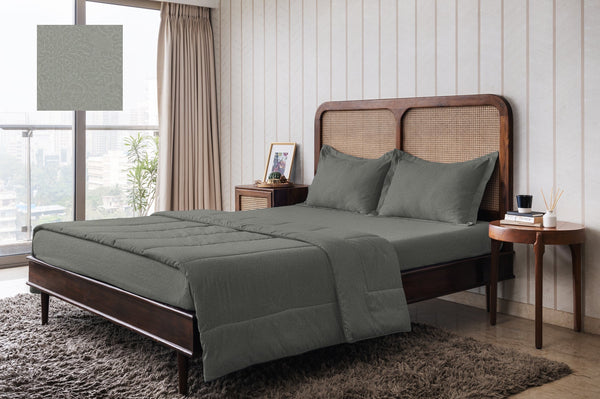 EasySnug Emboss Damask Microfiber Double Bed In A Bag - 1 Double Bedsheet (90 in x 100 in) + 1 Comforter (90 in x 100 in) + 2 Pillow Covers (46 cm x 69 cm)