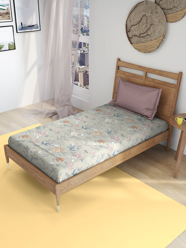 EasySnug Microfiber Single Flat Bedsheet with 1 Pillow Cover - Dusky Petals