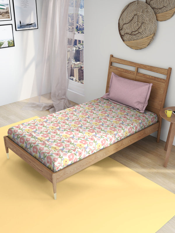 EasySnug Microfiber Single Flat Bedsheet with 1 Pillow Cover - Floral Sunshine