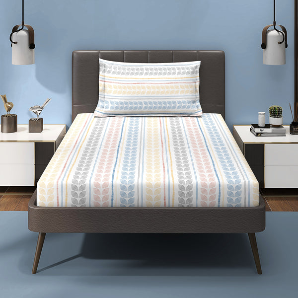 Serenity 100% Cotton Single Bedsheet with 1 Pillow Cover - Nordic Leaves