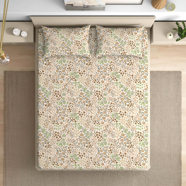 Serenity 100% Cotton Bedsheet with 2 Pillow Covers - Bloom Whisper