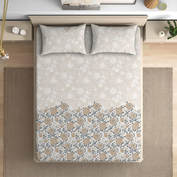Serenity 100% Cotton Bedsheet with 2 Pillow Covers - Floral Tide