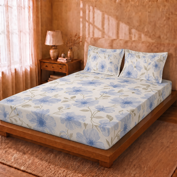 Cotton Double Flat Bedsheet  - Floral Mist